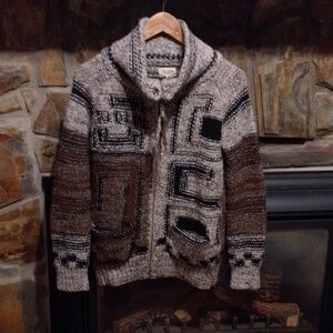 Wilfred Italian Yarn Wool Cowichan Style Cardigan Zip Up Sweater Geometric Knit